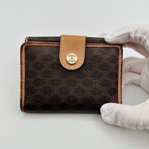 Celine Brown and Tan Monogram Wallet with Gold Accent
